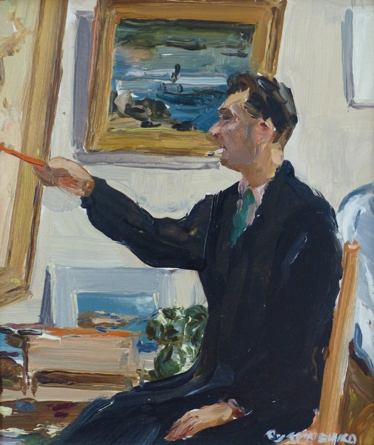 Painter At His Easel By Alex Petrovich Soulimenko