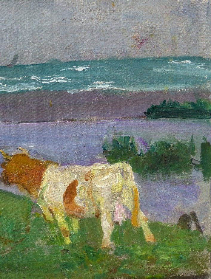 Ecole Bretonne vers 1910,  bergère et vache.-photo-1