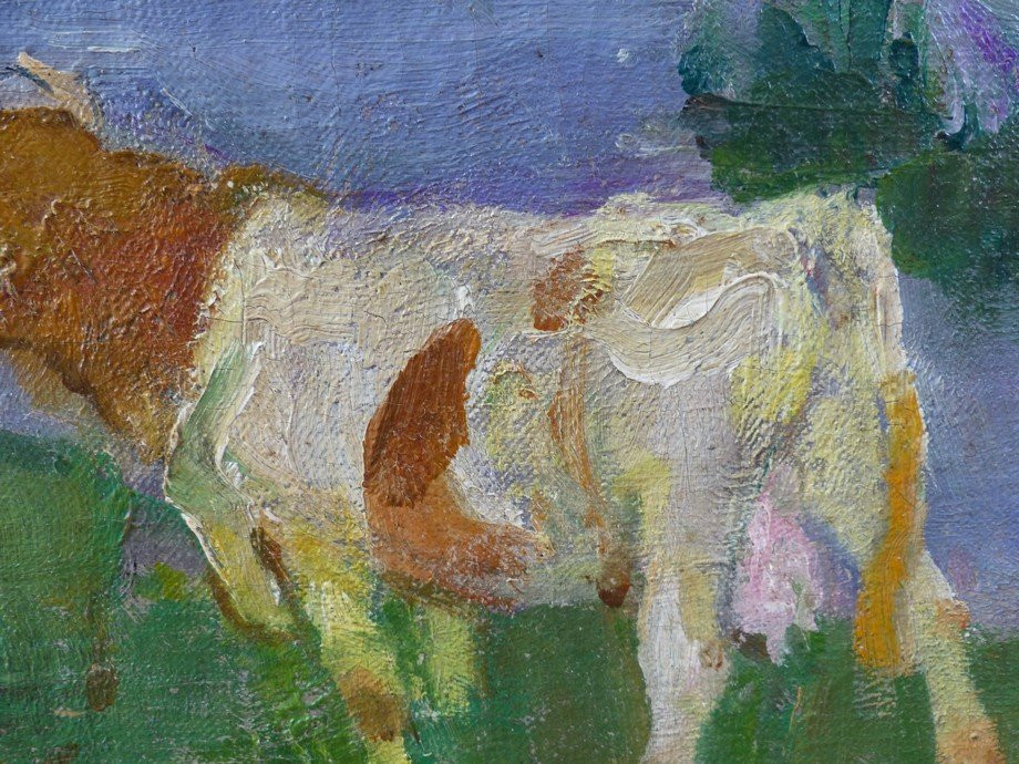 Ecole Bretonne vers 1910,  bergère et vache.-photo-3