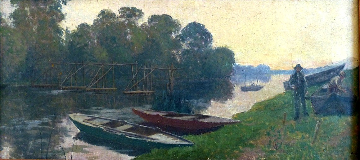 The Seine At Juziers By Mestrallet