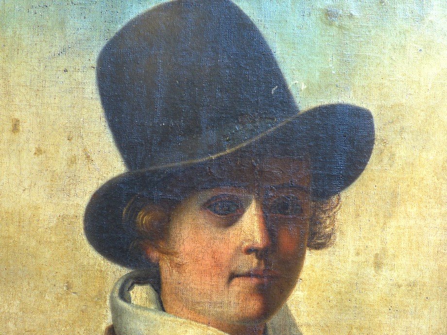 Ecole Française XIXème, jeune homme au chapeau-photo-3