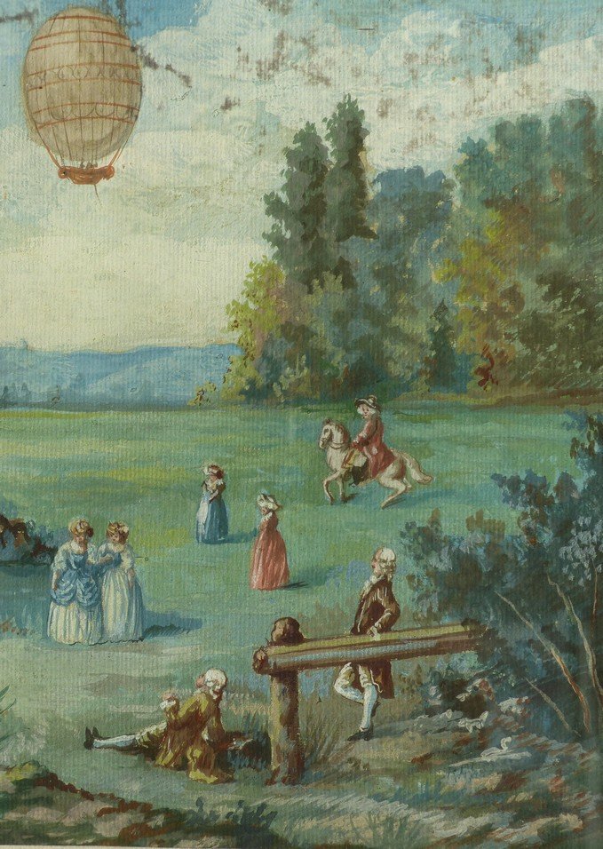 Ecole fin XVIIIème, début XIXème, l'envol des Montgolfière-photo-2