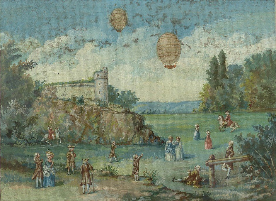 Ecole fin XVIIIème, début XIXème, l'envol des Montgolfière