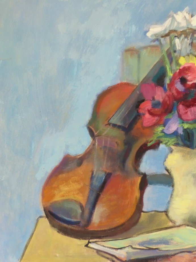 Gustave Lino,  Nature morte au violon et vase de fleurs-photo-5