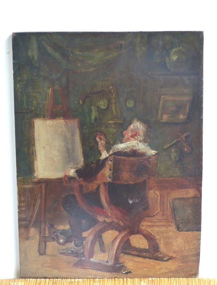 Autoportrait de peintre à son chevalet-photo-3