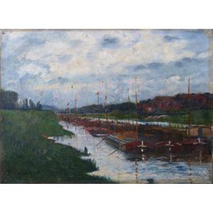 Barges On The Saint-denis Canal In 1908