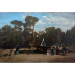 Balade dans les jardins de la villa Borghèse par Alexandre Lauwick (1823-1886)