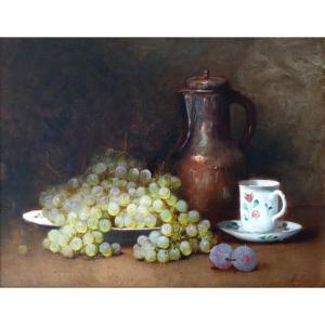 Nature morte aux raisins et prunes par Léon Charles Huber (1858-1928)