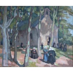 Ecole Bretonne,  la sortie de messe par Albarène