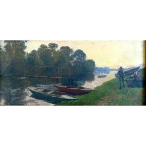 The Seine At Juziers By Mestrallet