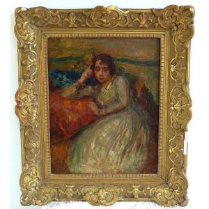 Jeune femme sur un coussin,  entourage de Charles Manguin