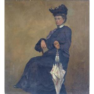 élégante au parapluie, François Steyaert (1863-1948)