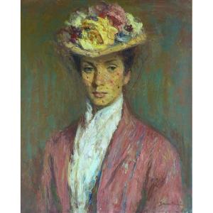 La femme au chapeau de fleurs par Pio Santini
