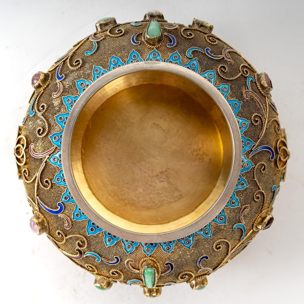 China: Jewel In Filigree Vermeil, Enamels And Set Stones.-photo-2