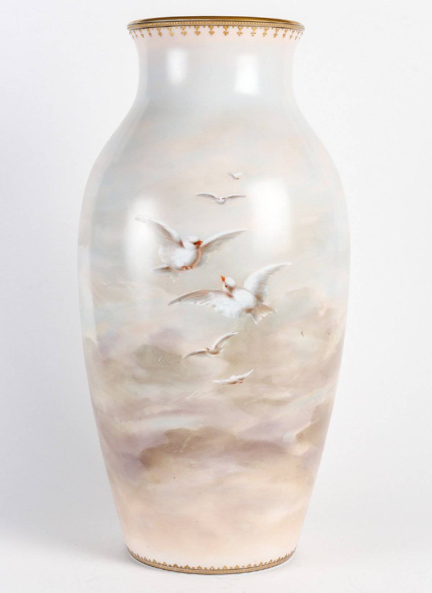 Bohemian: Large Opaline Vase Signed Ahne, Late 19th Century-photo-3