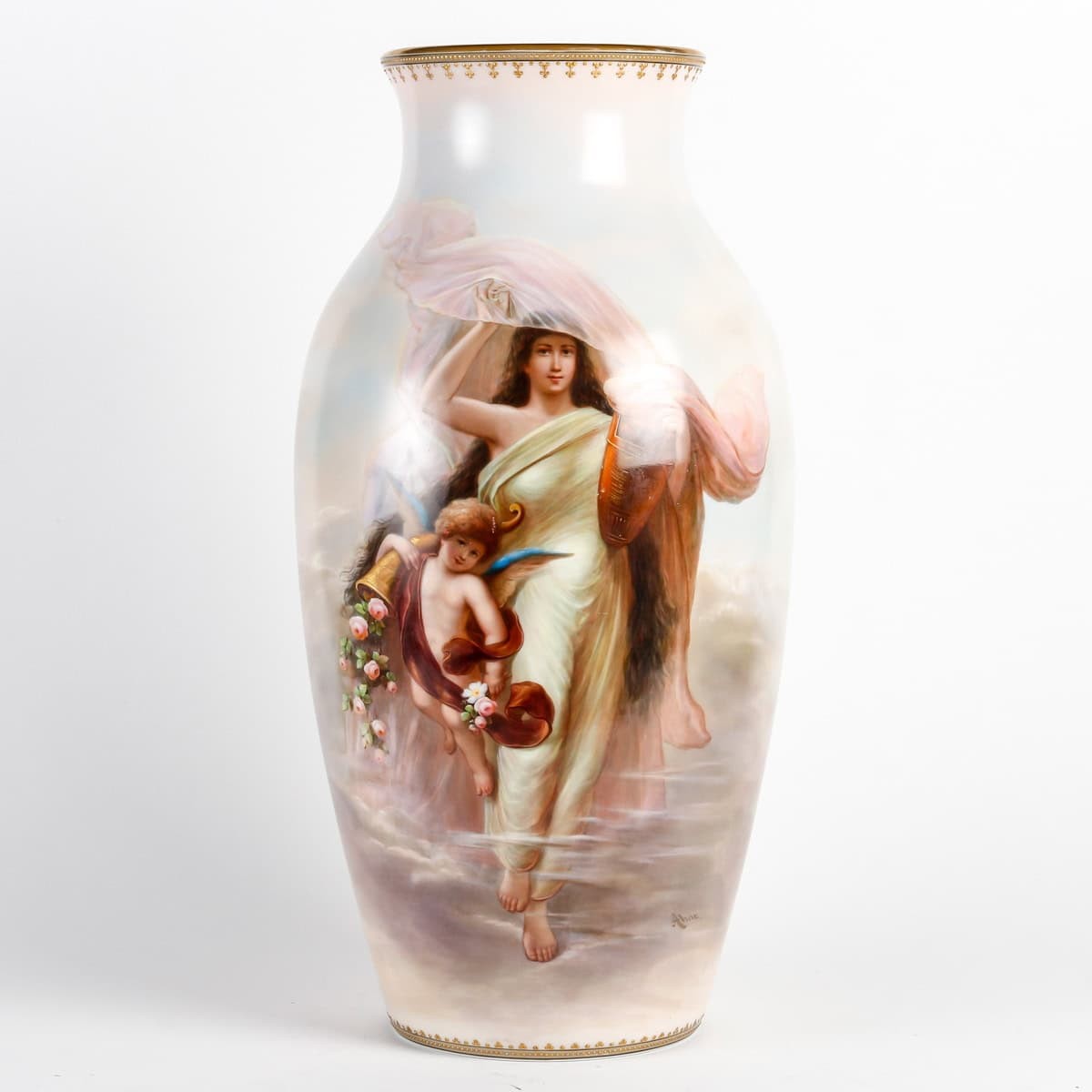 Bohemian: Large Opaline Vase Signed Ahne, Late 19th Century