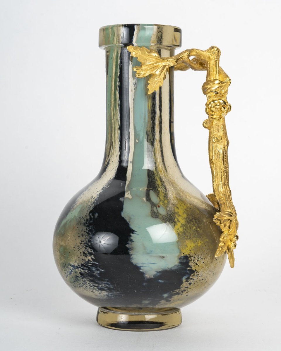 Ernest-Baptiste Leveillé (1841-1913) – Vase en cristal soufflé multicouches, monture en bronze -photo-2
