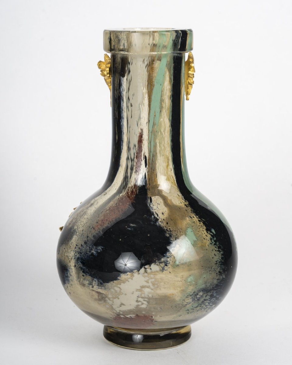 Ernest-Baptiste Leveillé (1841-1913) – Vase en cristal soufflé multicouches, monture en bronze -photo-3