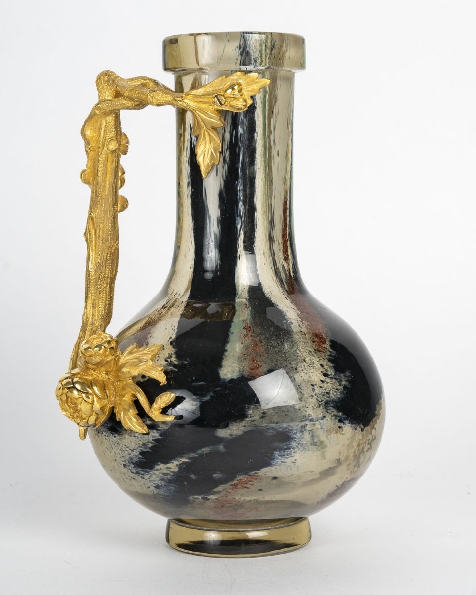 Ernest-Baptiste Leveillé (1841-1913) – Vase en cristal soufflé multicouches, monture en bronze -photo-4