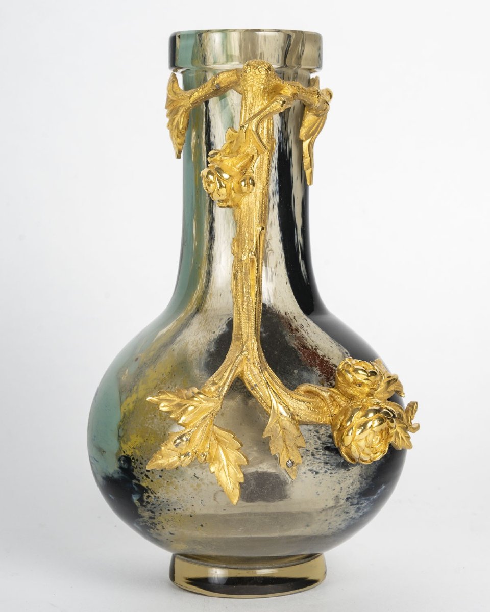Ernest-Baptiste Leveillé (1841-1913) – Vase en cristal soufflé multicouches, monture en bronze -photo-2