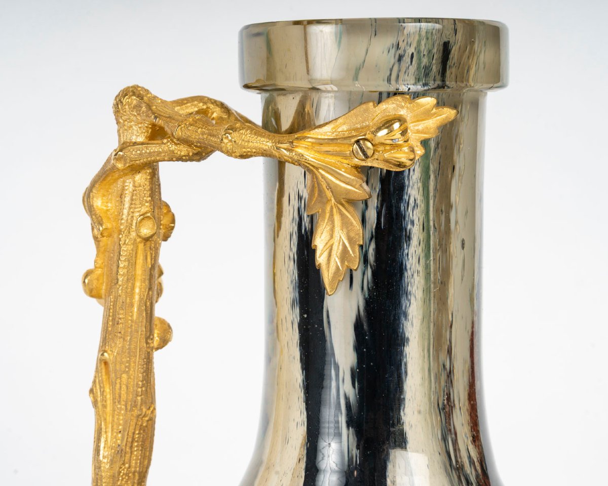 Ernest-Baptiste Leveillé (1841-1913) – Vase en cristal soufflé multicouches, monture en bronze -photo-3