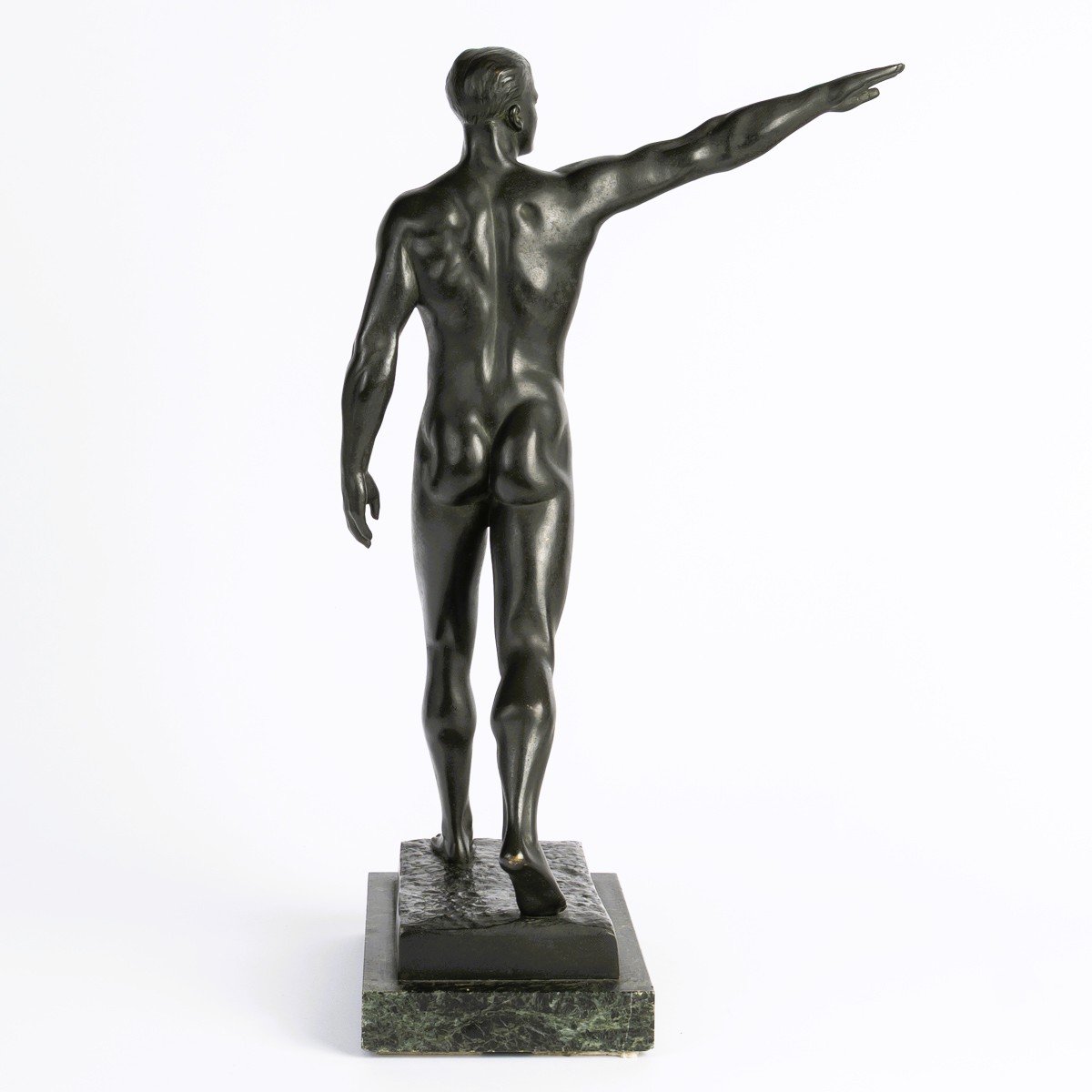 l'Athlète Au Salut Olympique, Bronze Sculpture By Maurice Guiraud-rivière, Presented In 1933-photo-3