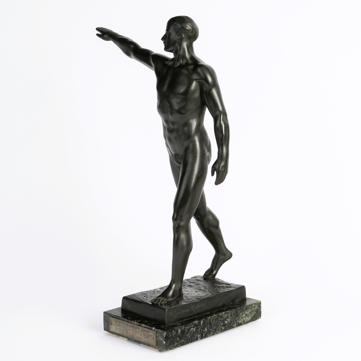 l'Athlète Au Salut Olympique, Bronze Sculpture By Maurice Guiraud-rivière, Presented In 1933-photo-1