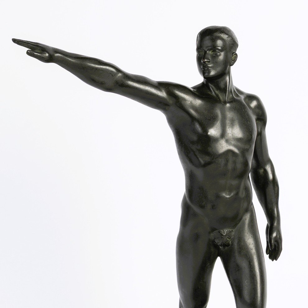 l'Athlète Au Salut Olympique, Bronze Sculpture By Maurice Guiraud-rivière, Presented In 1933-photo-2