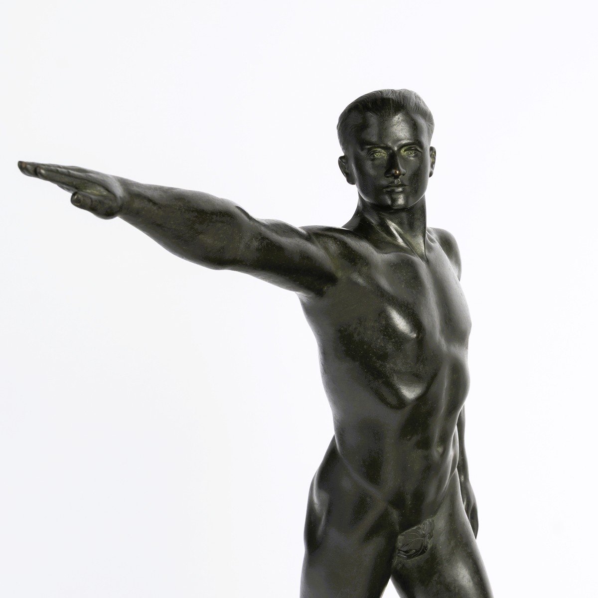 l'Athlète Au Salut Olympique, Bronze Sculpture By Maurice Guiraud-rivière, Presented In 1933-photo-3