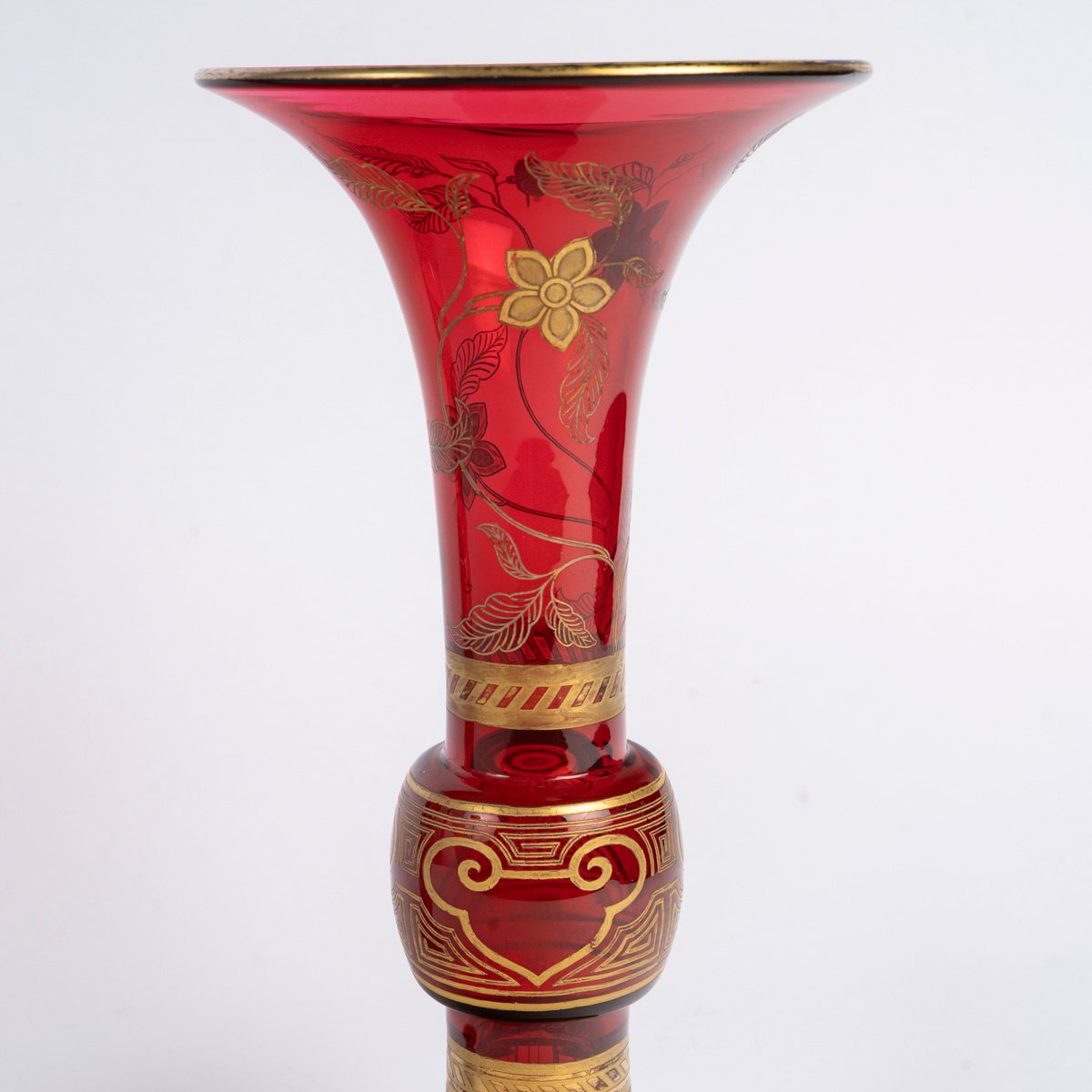 Baccarat: Pair Of Japanese-style Conical Vases, Late 19th Century-photo-3
