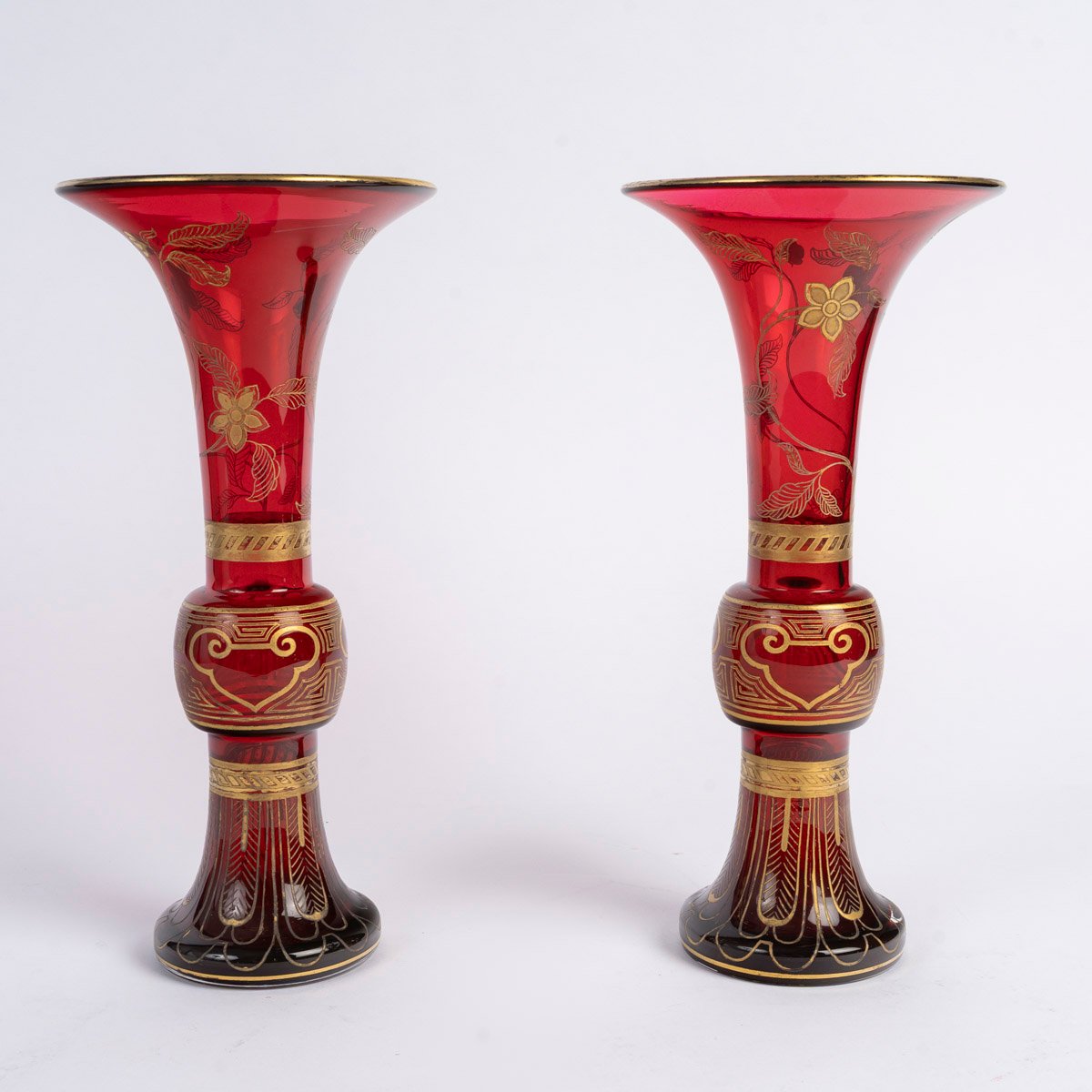 Baccarat: Pair Of Japanese-style Conical Vases, Late 19th Century