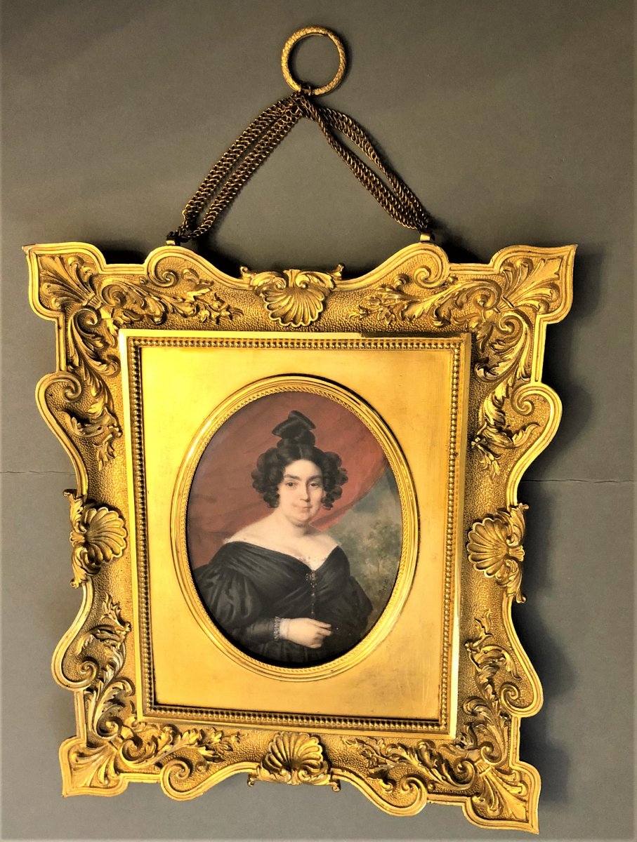 Miniature Portrait Of Frédéric Millet 1837, Louis-philippe Period-photo-3