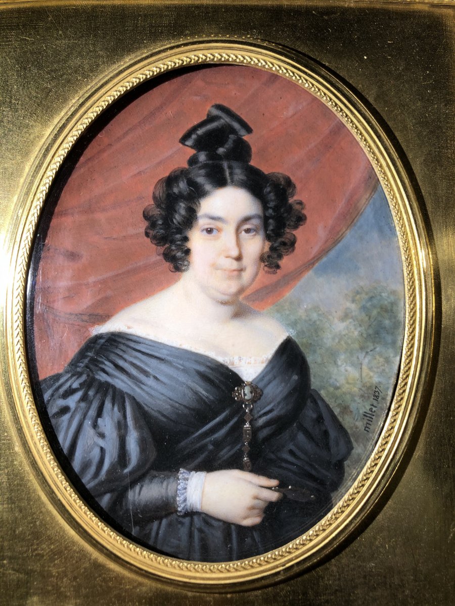 Miniature Portrait Of Frédéric Millet 1837, Louis-philippe Period-photo-2