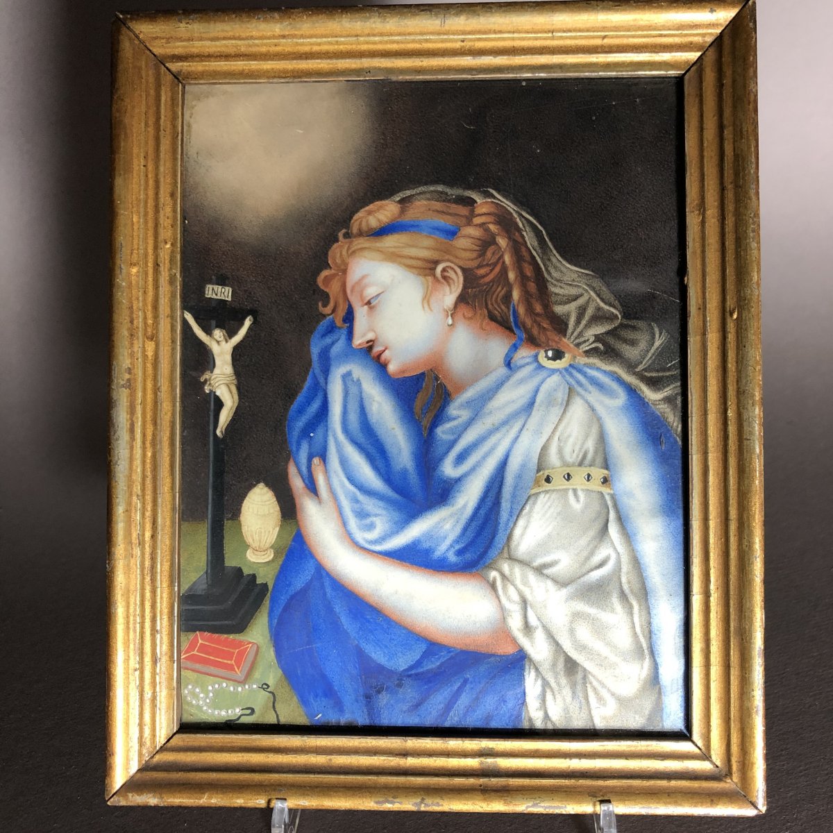 French School: '' Marie-madeleine Repentante '' Gouache On Vellum, 18th Century.-photo-4