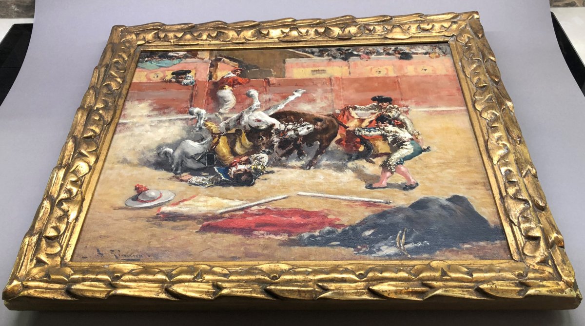 Andres Gimeno: Bullfighting Scene: Corrida `` The Strength Of The Bull '', Circa 1900-photo-7