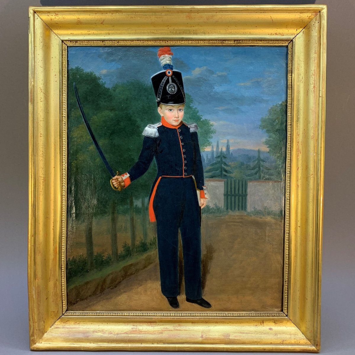 Portrait d'enfant costumé en officier de chasseur de la garde nationale,  époque Louis-Philippe-photo-3