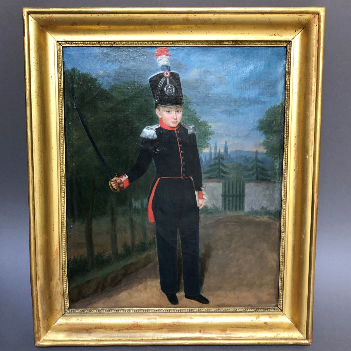 Portrait d'enfant costumé en officier de chasseur de la garde nationale,  époque Louis-Philippe-photo-4