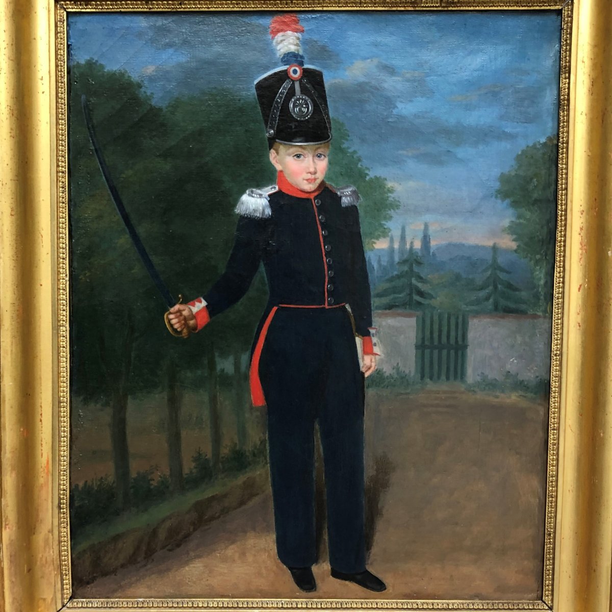 Portrait d'enfant costumé en officier de chasseur de la garde nationale,  époque Louis-Philippe-photo-1