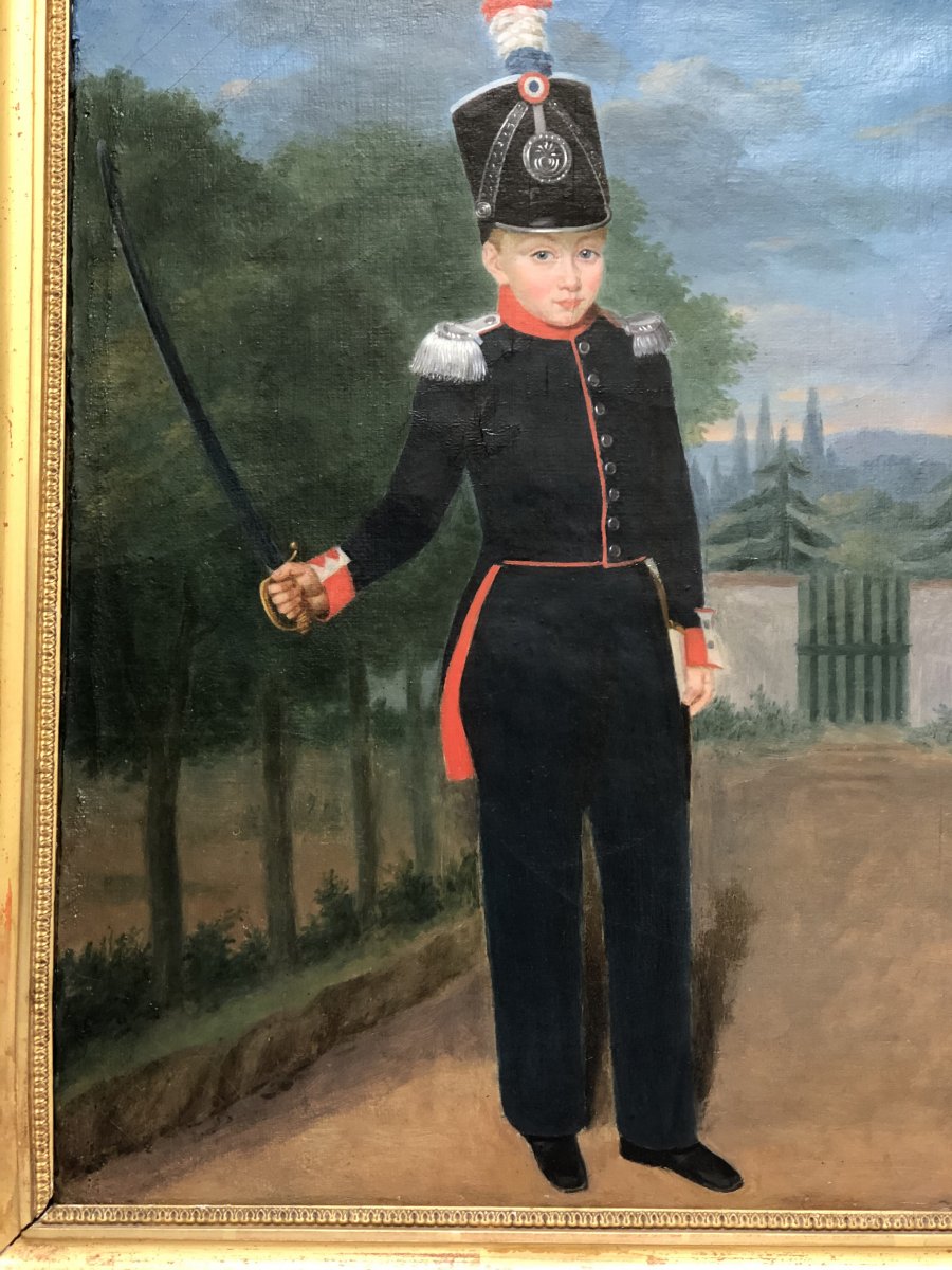 Portrait d'enfant costumé en officier de chasseur de la garde nationale,  époque Louis-Philippe-photo-2