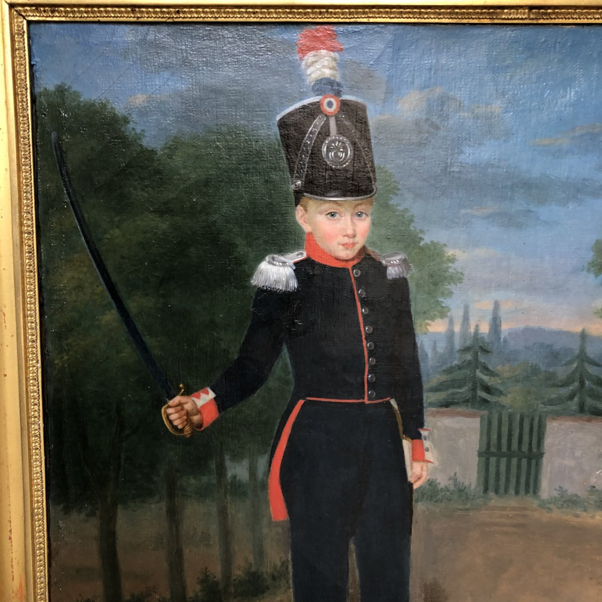 Portrait d'enfant costumé en officier de chasseur de la garde nationale,  époque Louis-Philippe-photo-3