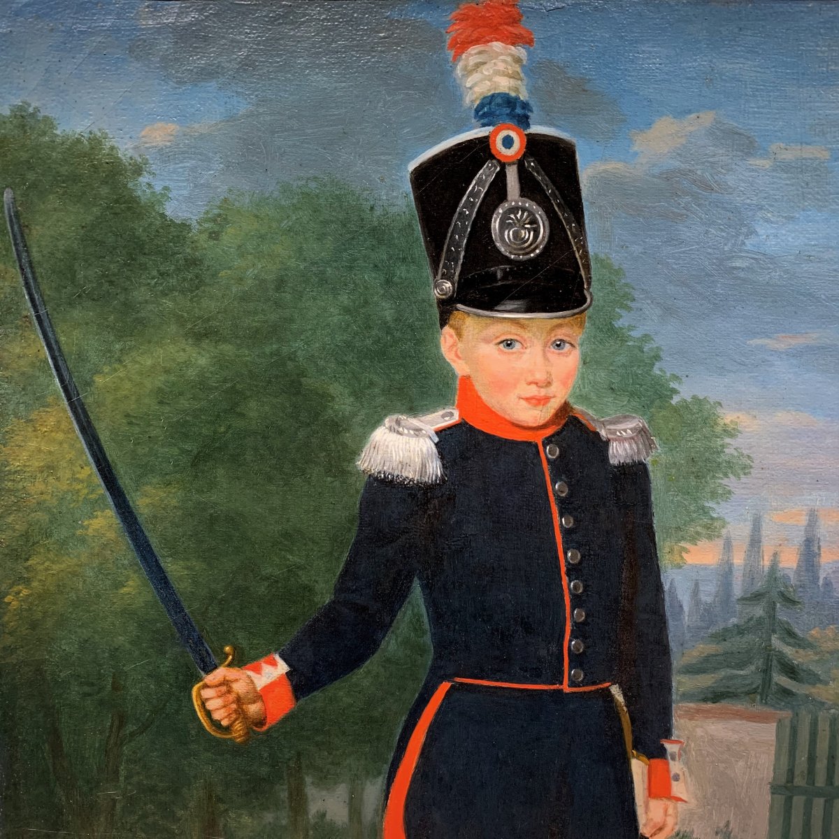 Portrait d'enfant costumé en officier de chasseur de la garde nationale,  époque Louis-Philippe-photo-4