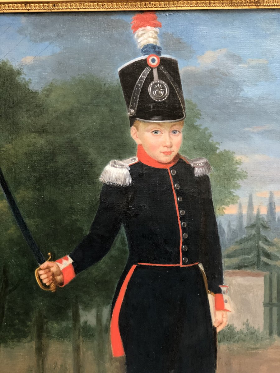 Portrait d'enfant costumé en officier de chasseur de la garde nationale,  époque Louis-Philippe-photo-5