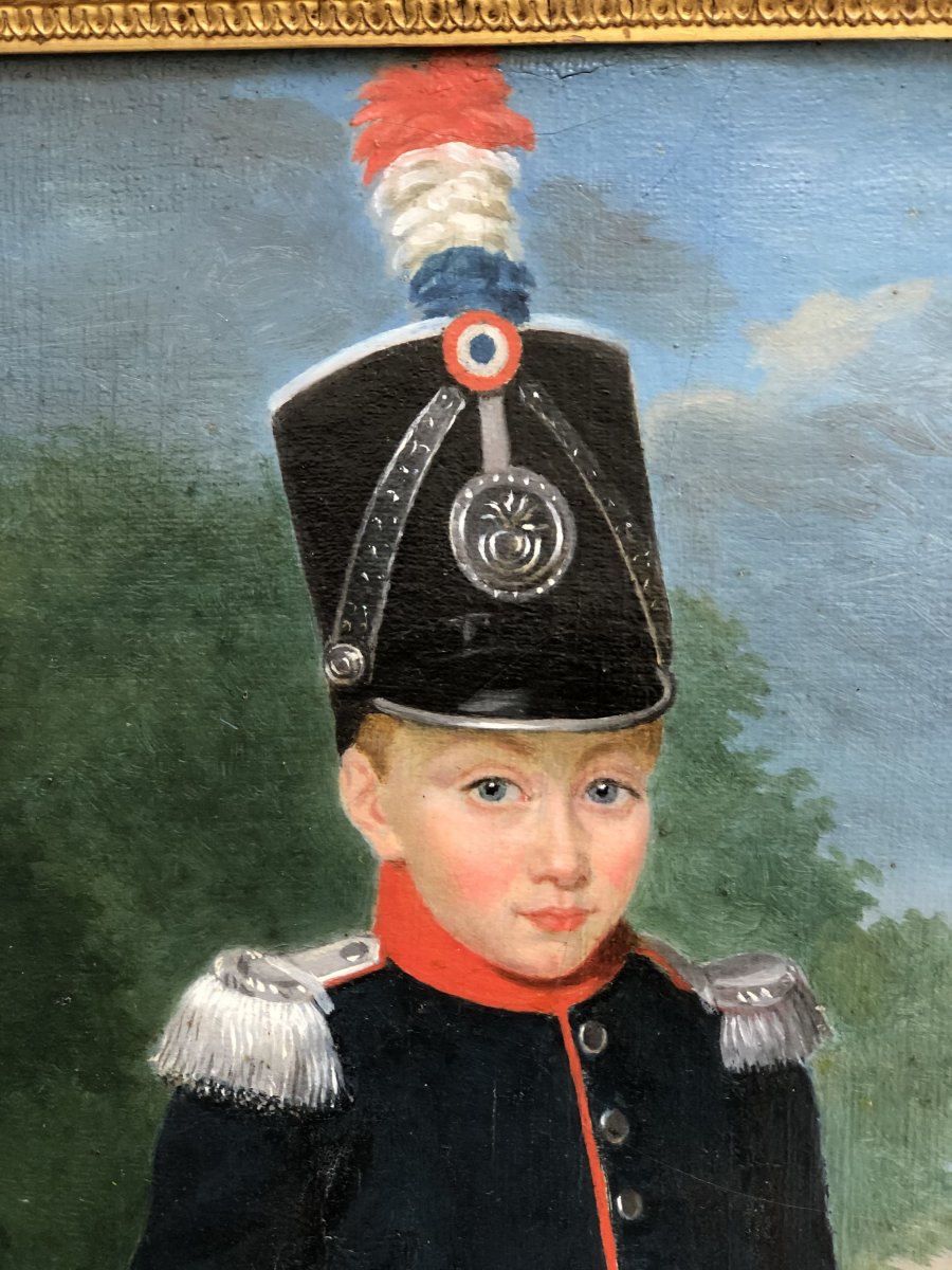 Portrait d'enfant costumé en officier de chasseur de la garde nationale,  époque Louis-Philippe-photo-6