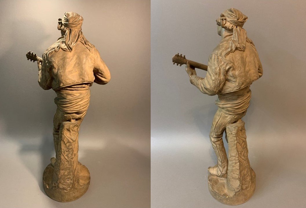 SÈvres: Terracotta Sculpture, Young Man With Guitar, Signed V. Oms-photo-7