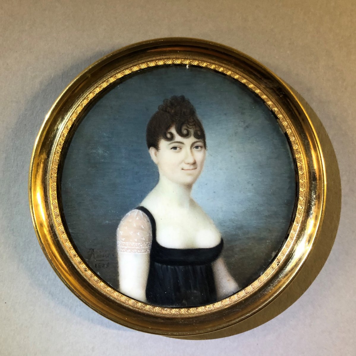 ROISIN 1805 : miniature sur ivoire, portrait de femme, époque empire-photo-2