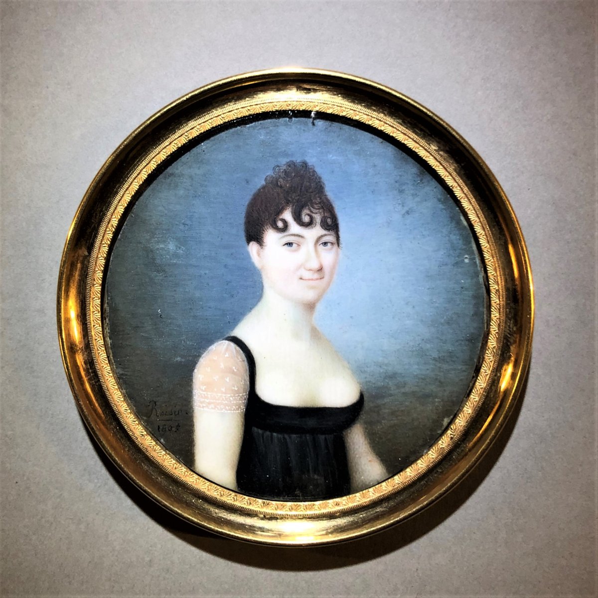 ROISIN 1805 : miniature sur ivoire, portrait de femme, époque empire-photo-1