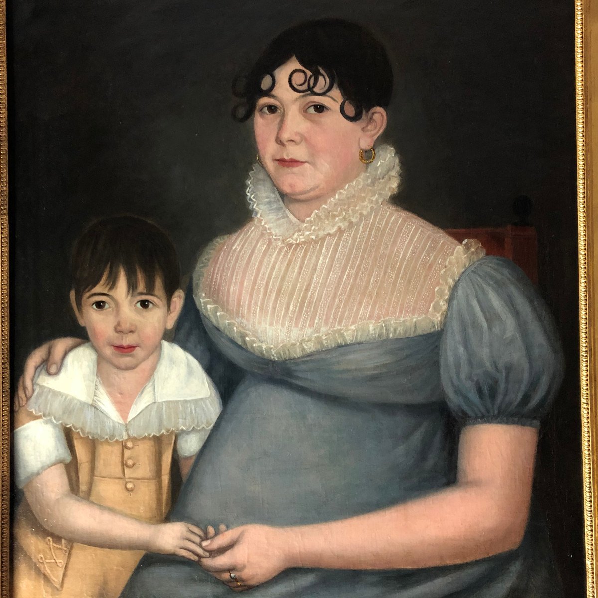 Grand Portrait de famille d'époque empire :  ''La mère et son fils''-photo-3