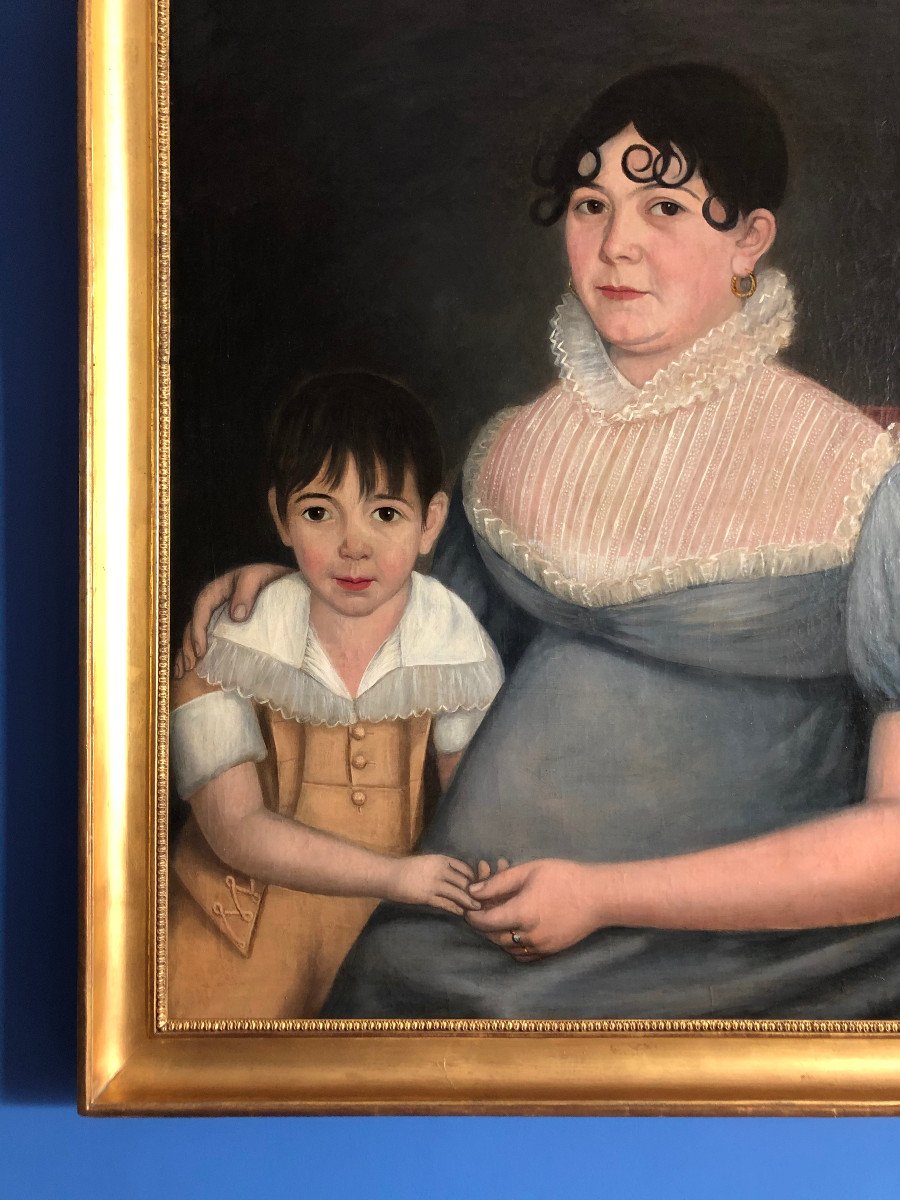 Grand Portrait de famille d'époque empire :  ''La mère et son fils''-photo-1