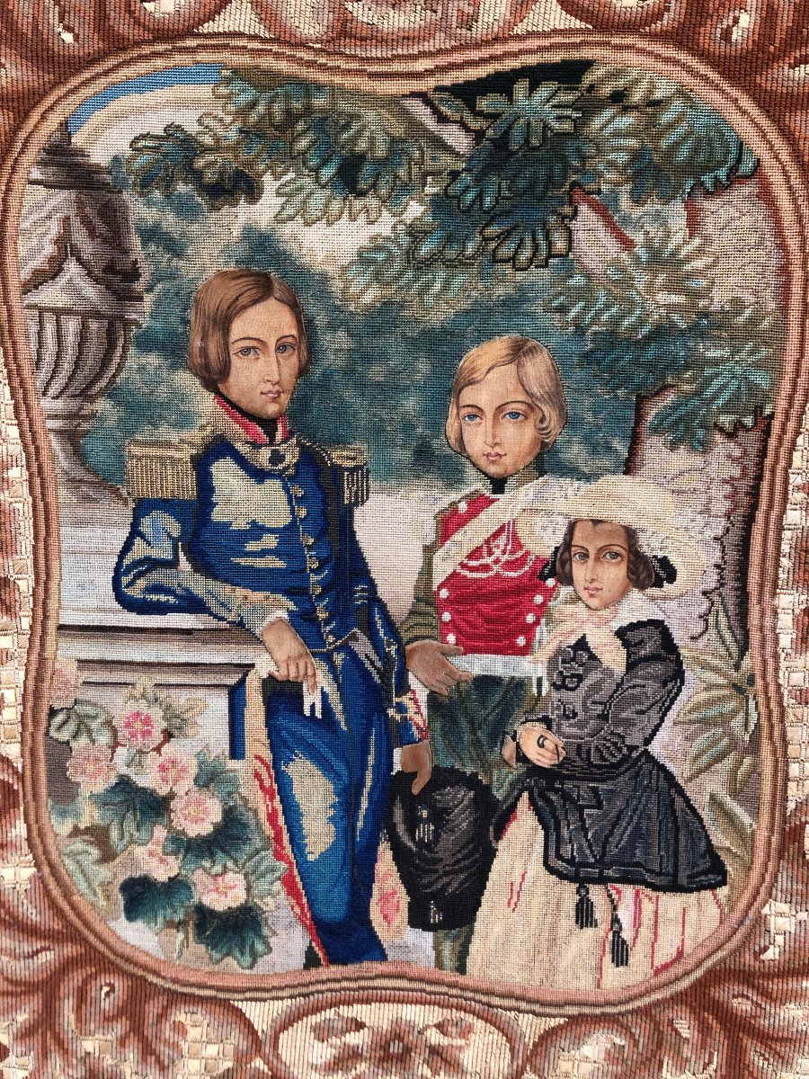 The Children Of King Leopold I Of The Belgians: Embroidery After Charles Baugniet-photo-2