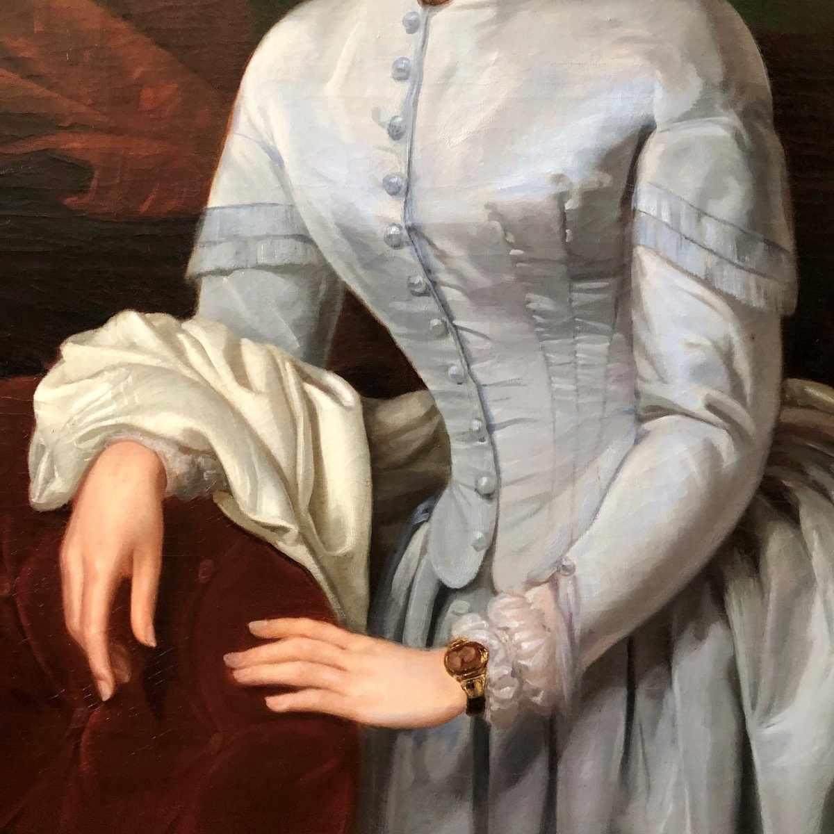 École française : Jolie jeune femme romantique dans son intérieur, époque Louis-Philippe-photo-2